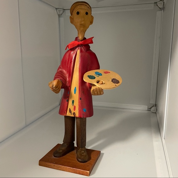 Art Hand Carved Wooden Artist Figure With Palette Poshmark